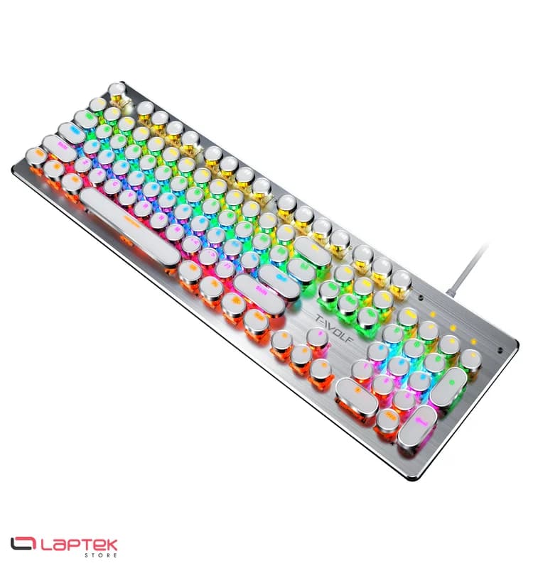 Clavier Gaming T-WOLF T75 Mécanique RGB 104 Touches, Blue Switch, Panneau Métallique – White - Vue 1 | Laptek Store Tunisie