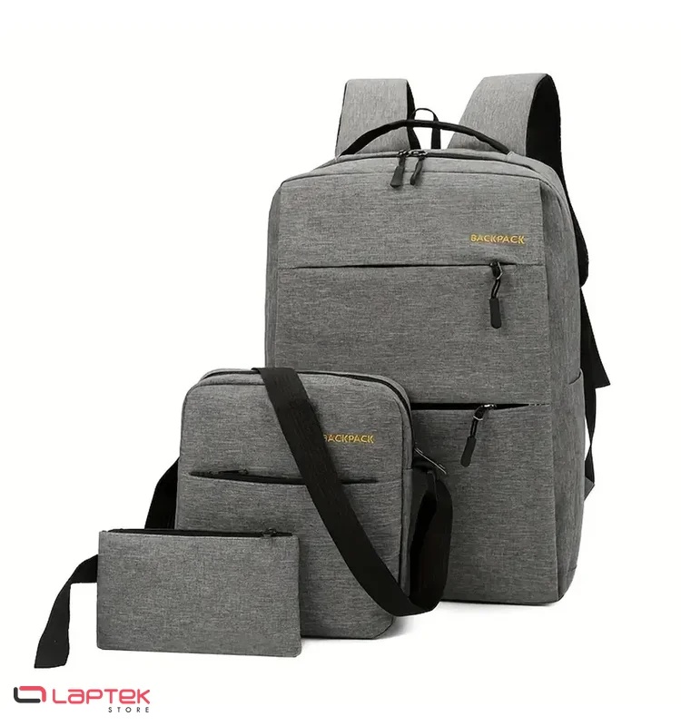 Sac à dos pour Pc Portable 15.6" BACKPACK + Sacoche + Trousse - Gris - Vue 1 | Laptek Store Tunisie