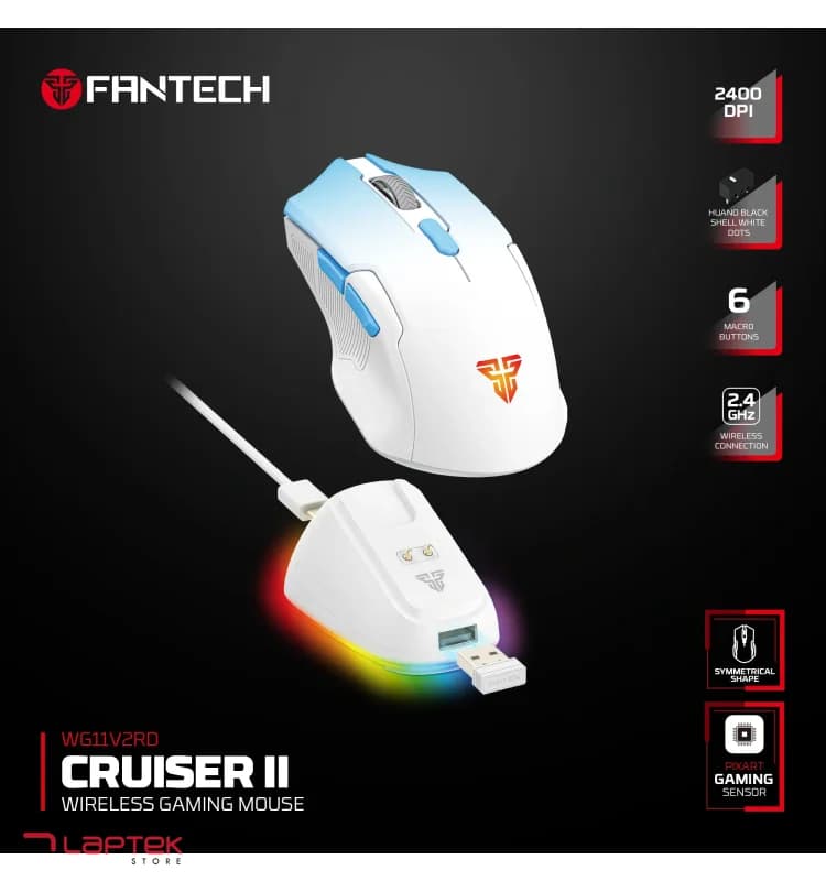 Souris Gamer - Fantech WG11V2RD CRUISER II – Sans Fil 2400 DPI, 500 Hz, White - Vue 1 | Laptek Store Tunisie