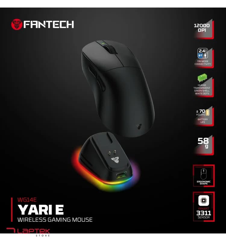 Souris Gamer Fantech WG14E YARI E – Ergonomique Sans Fil 12 000 DPI, 500 Hz, 58 g - Vue 1 | Laptek Store Tunisie