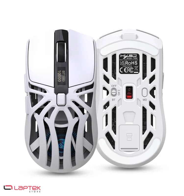 Souris Gaming - HXSJ T400 Sans Fil Tri-Mode Rechargeable, 10 000 DPI, 1000 Hz – White - Vue 1 | Laptek Store Tunisie