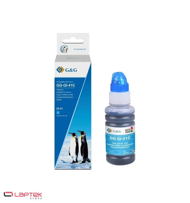 Bouteille d’encre cyan G&G GI-41C (adaptable) CANON - Vue 1 | Laptek Store Tunisie