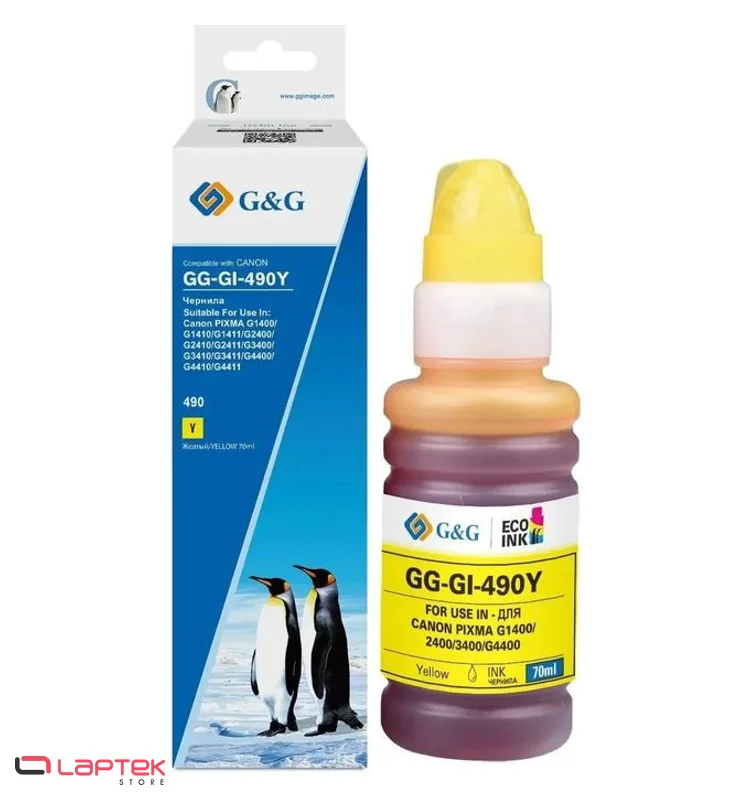 Bouteille d’encre jaune compatible G&G 490Y / NPR-490Y (adaptable) CANON - Vue 1 | Laptek Store Tunisie