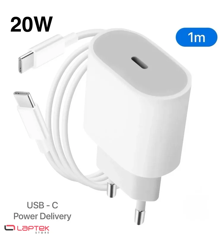 Chargeur Secteur Rapide 20W - Type-C -Type-C - Blanc  - Vue 1 | Laptek Store Tunisie