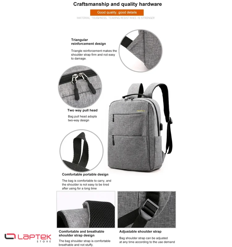 Sac à dos pour Pc Portable 15.6" BACKPACK + Sacoche + Trousse - Gris - Miniature 2