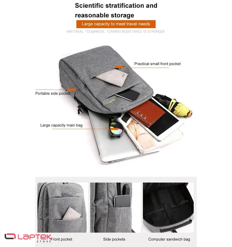 Sac à dos pour Pc Portable 15.6" BACKPACK + Sacoche + Trousse - Gris - Miniature 3
