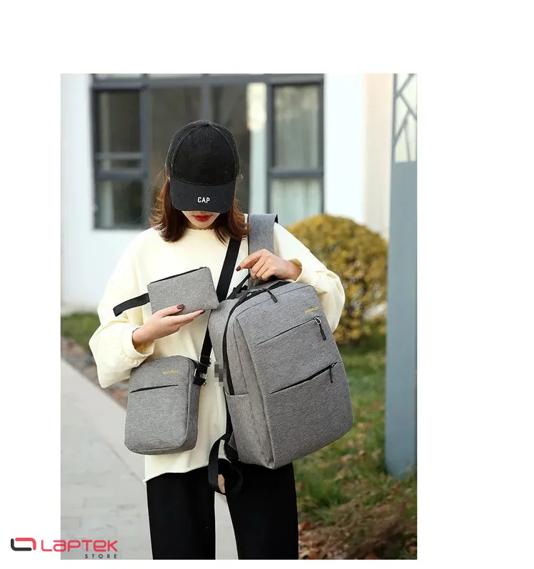 Sac à dos pour Pc Portable 15.6" BACKPACK + Sacoche + Trousse - Gris - Miniature 7