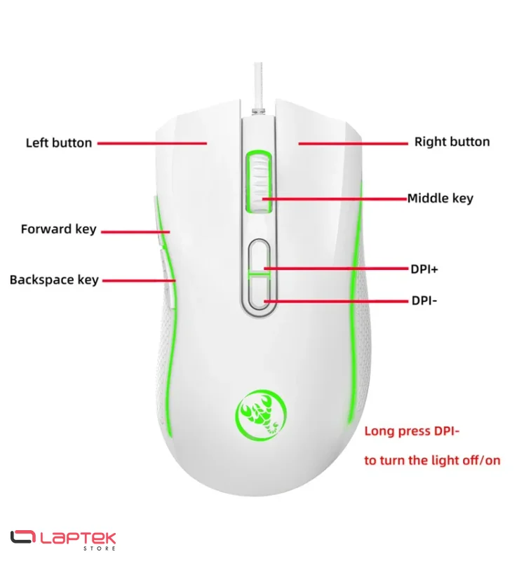 Souris Gamer USB HXSJ A869 Blanc - RGB HXSJ - Miniature 2