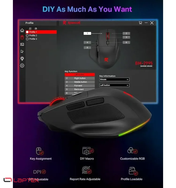 SOURIS REDRAGON BM2995 WIRELESS BLACK REDRAGON  - Miniature 2