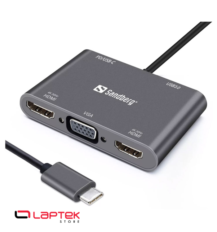 SANDBERG DOCKING STAT USB-C 2XHDMI+lXVGA+USB+PD