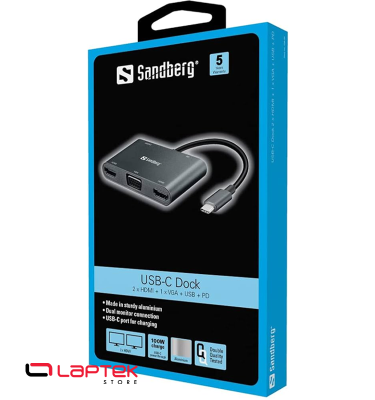 SANDBERG DOCKING STAT USB-C 2XHDMI+lXVGA+USB+PD