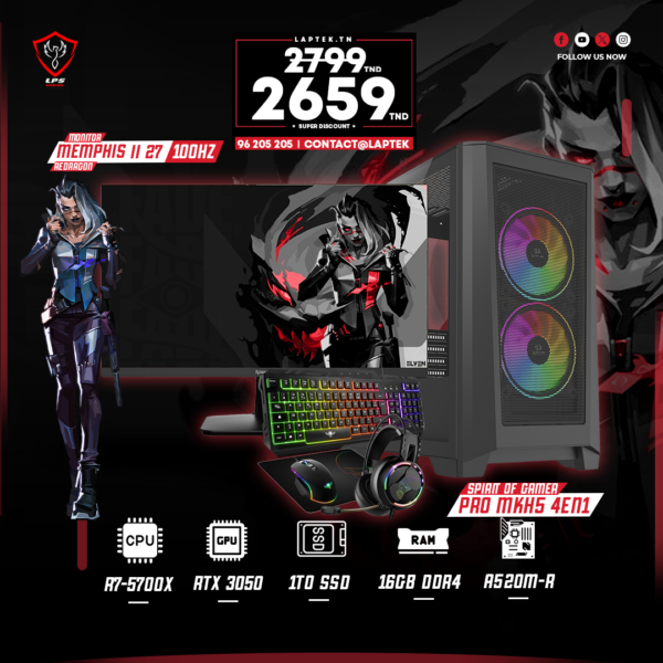 Ryzen 7 5700X | RTX 3050-6GB | 16Gb DDR4 | SSD 1ToGb | WIFI