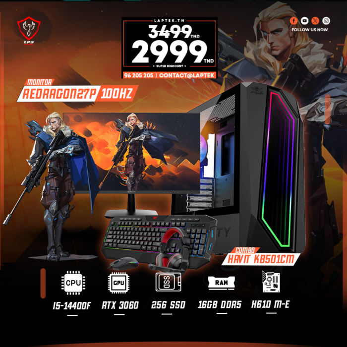 Full Setup Gamer | Core i5-14400F | NVIDIA RTX 3060 | 256 SSD 2.5 | 16 Ram DDR4 3200Mhz | WIFI