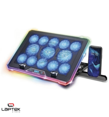 Refroidisseur PC SPIRIT OF GAMER AIRBLADE 1300 - Portable supporté: 10 à 17 pouces - 13 ventilateurs LED Bleu (3 x 80 mm et 10 x 60 mm) - Hauteur réglable: 8 Positions (10° à 30°) - 6 vitesses de ventilation - Écran LCD - Débit d'air: 169 CFM - Niveau sonore: 25 dB(A) - 2 x Ports USB - Rétro-éclairage RGB 10 modes de son contour - Longueur du câble: 50 cm - Dimensions: 41.5 x 30 x 3 cm - Poids: 950 g - Couleur: Noir - Garantie: 1 an