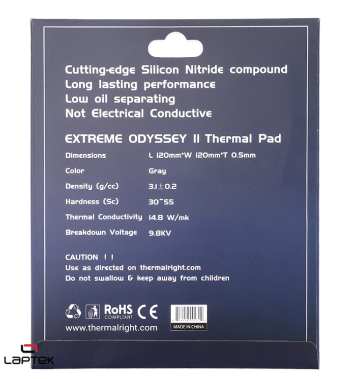 ODYSSEY 2ᵉ Génération Pad Thermique 120×120×0.5 mm – Haute Conductivité 14.8 W_m·K – Refroidissement CPU_GPU_SSD